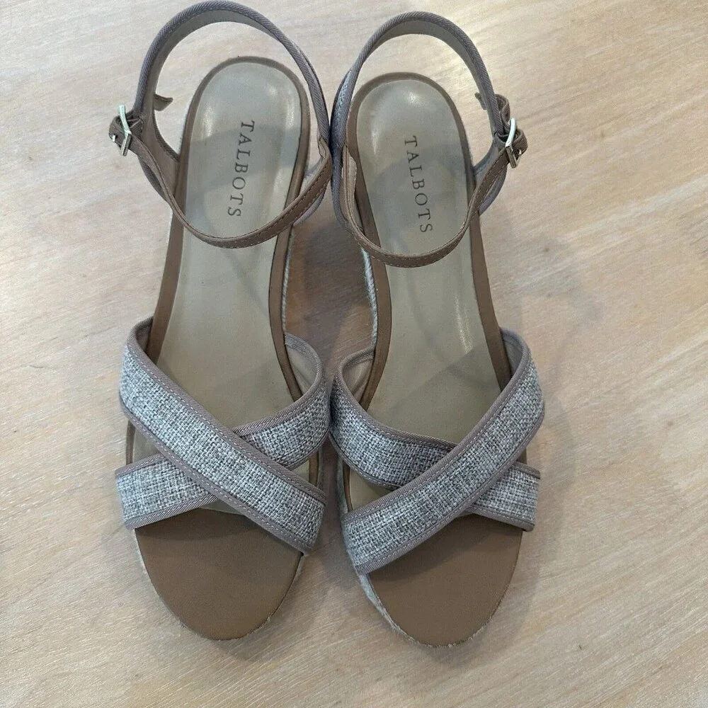 Talbots Espadrille Wedge Sandals Womens Tan Open Toe Strap‎ Shoes Sz 11